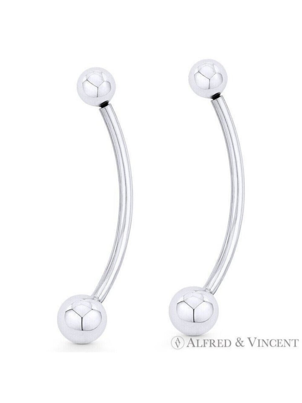 2" Curved Barbell Drop Earrings w/ 6mm & 8mm Ball Beads in .925 Sterling Silver